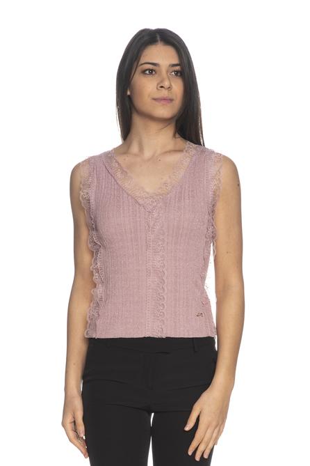 Canotta Donna M211IL00 con pizzo smanicata Rosa YES ZEE- Francavilla Moda
